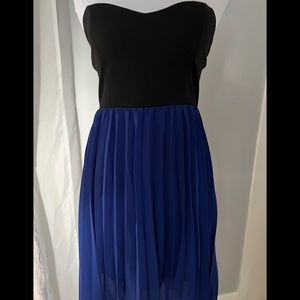 Black & Royal blue high-low strapless dress.